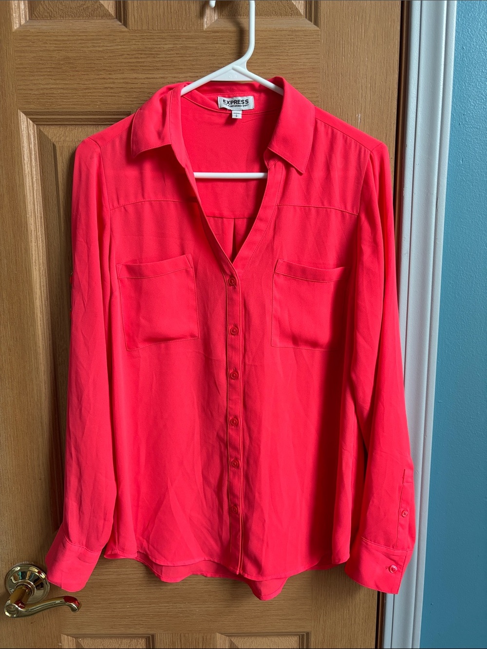 Express Coral-Pink Button-Down Shirt